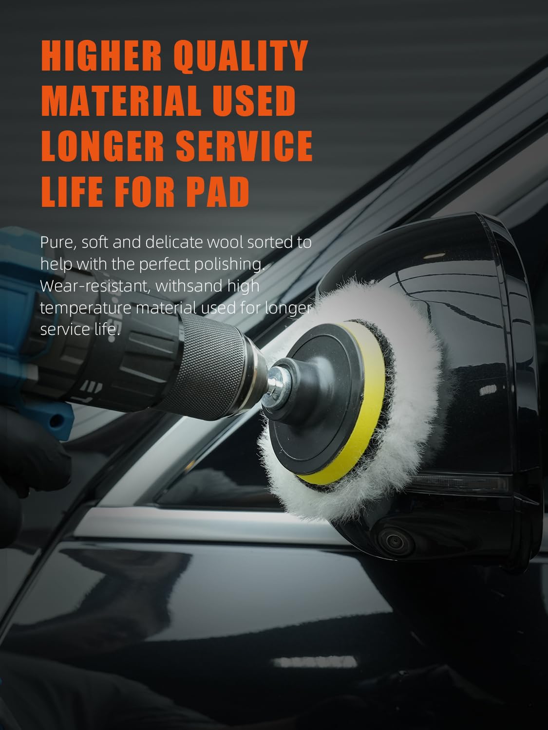 SPTA wool pad mounted on drill demonstrating easy attachment and control
