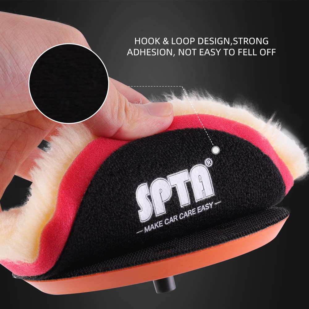 SPTA wool pad polishing a car door showing action and benefit faster defect removal