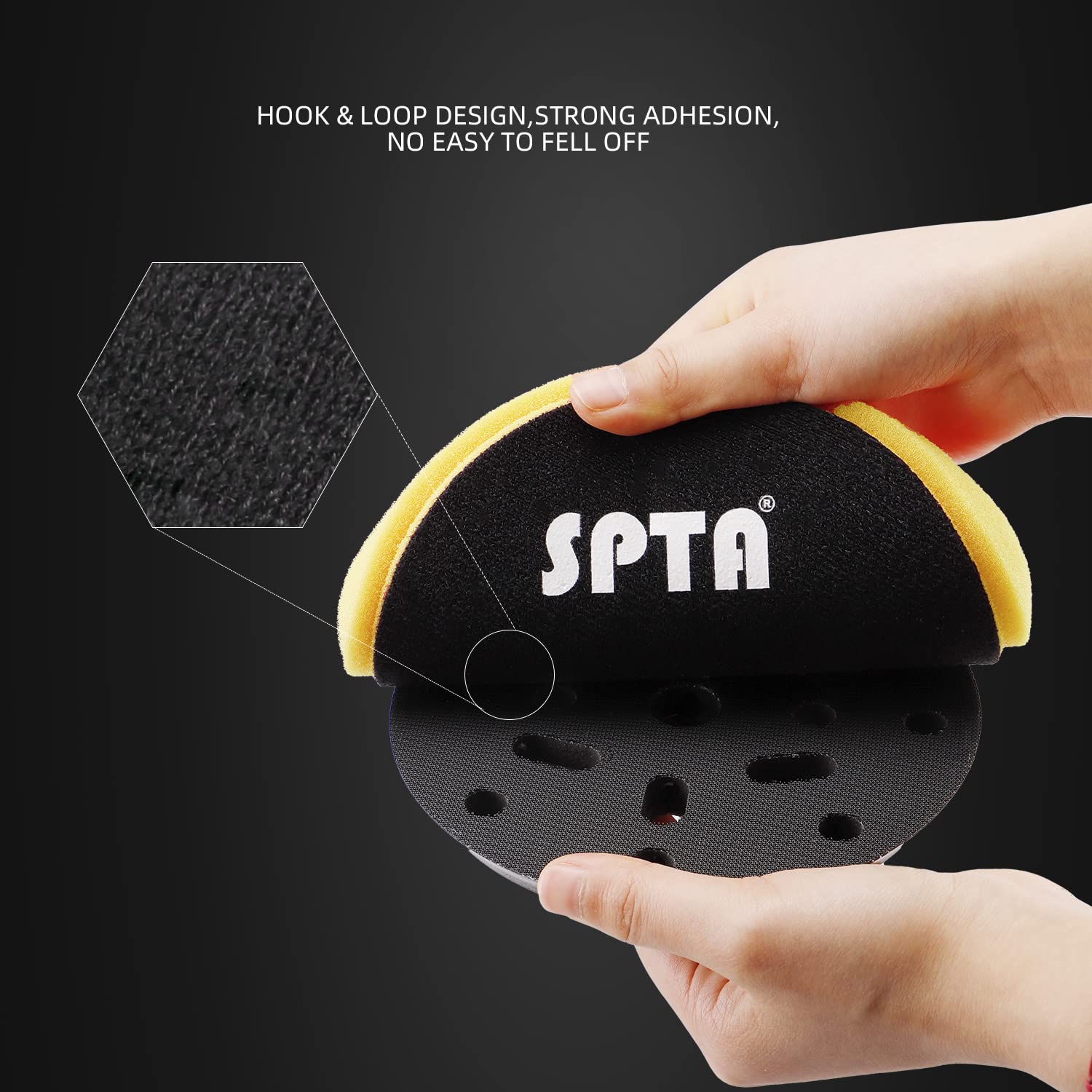 SPTA pad on a DA polisher in use for faster defect removal