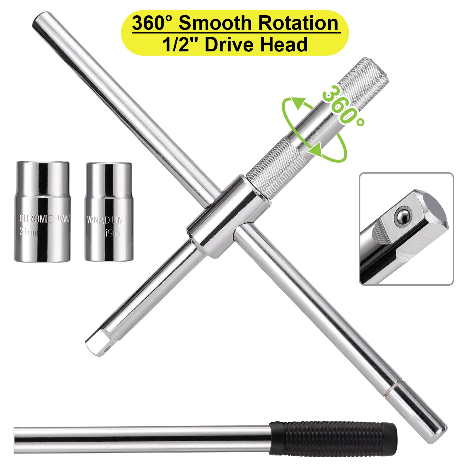Spurtar extended lug wrench in hand showing added leverage advantage