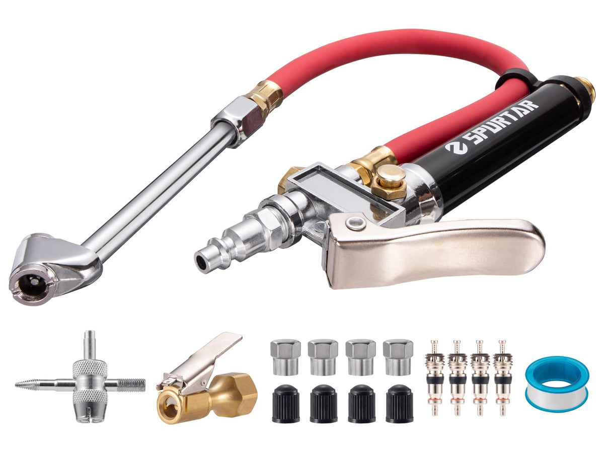Spurtar front view inflator gauge showing durable steel body and dial for reliable readings