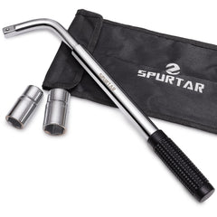 Spurtar front view of telescoping lug wrench showing compact folded size and features