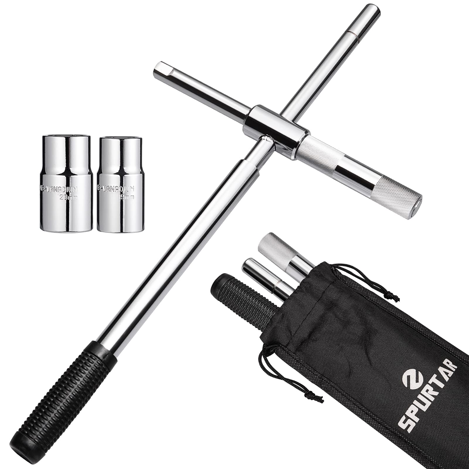 Spurtar front view of lug wrench kit showing components and portability benefit
