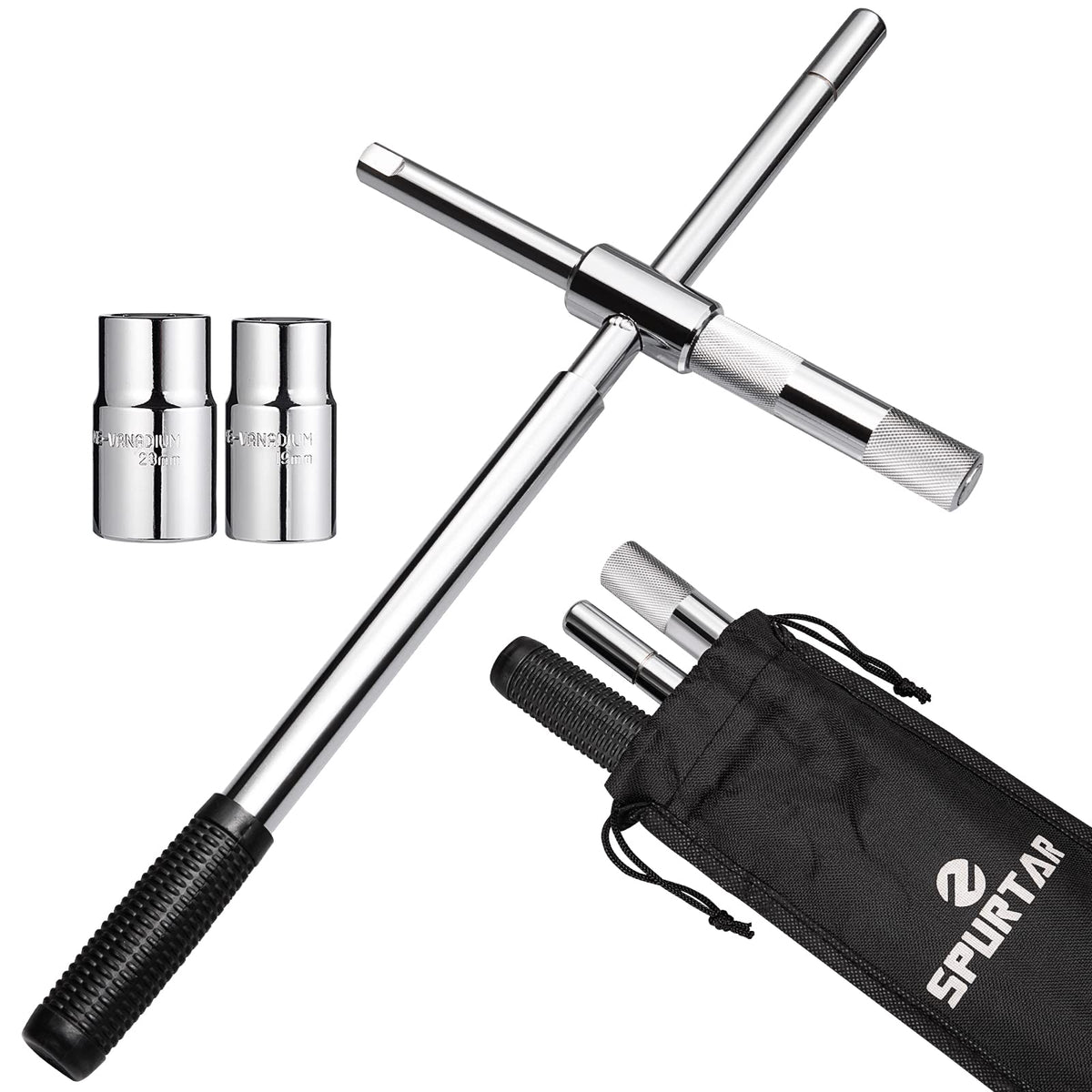 Spurtar front view of lug wrench kit showing components and portability benefit