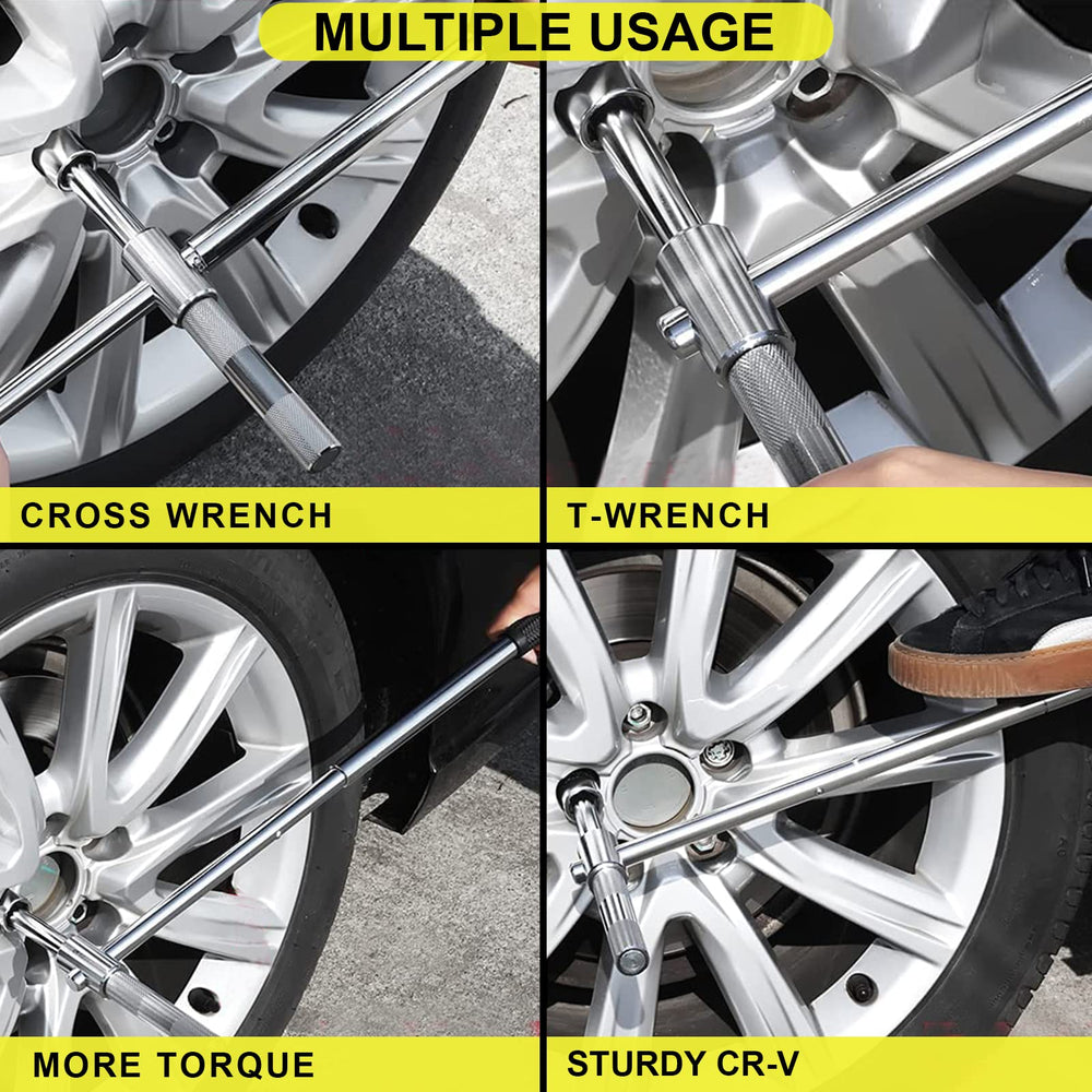 Spurtar wrench next to ruler showing telescoping length for space-saving