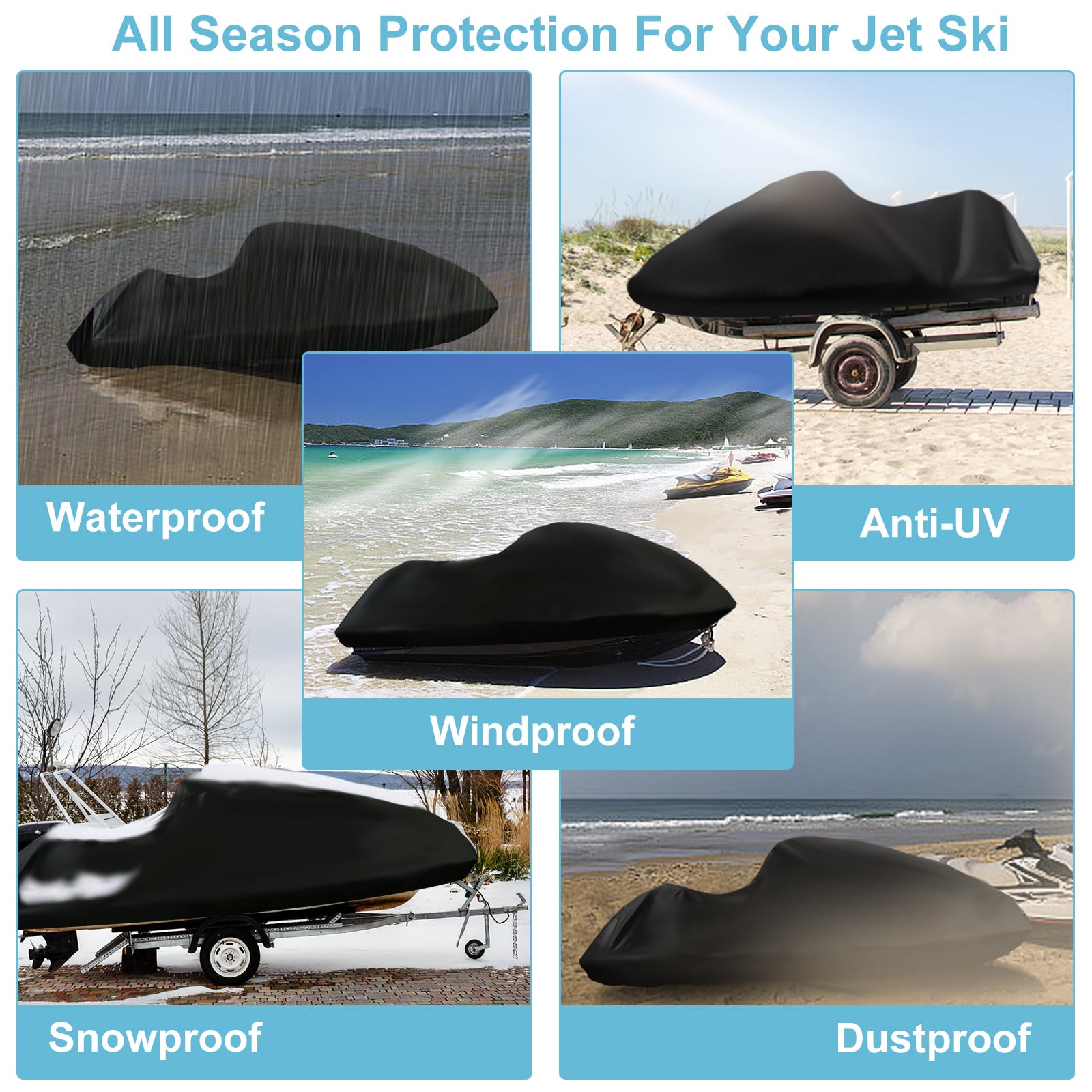 SRIMMIT covered jet ski on trailer showing secure fit while towing