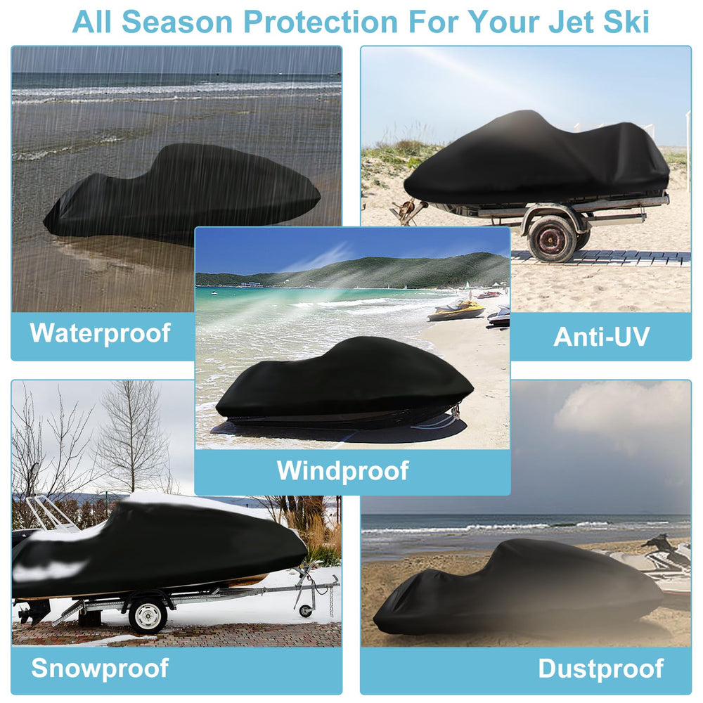 SRIMMIT covered jet ski on trailer showing secure fit while towing