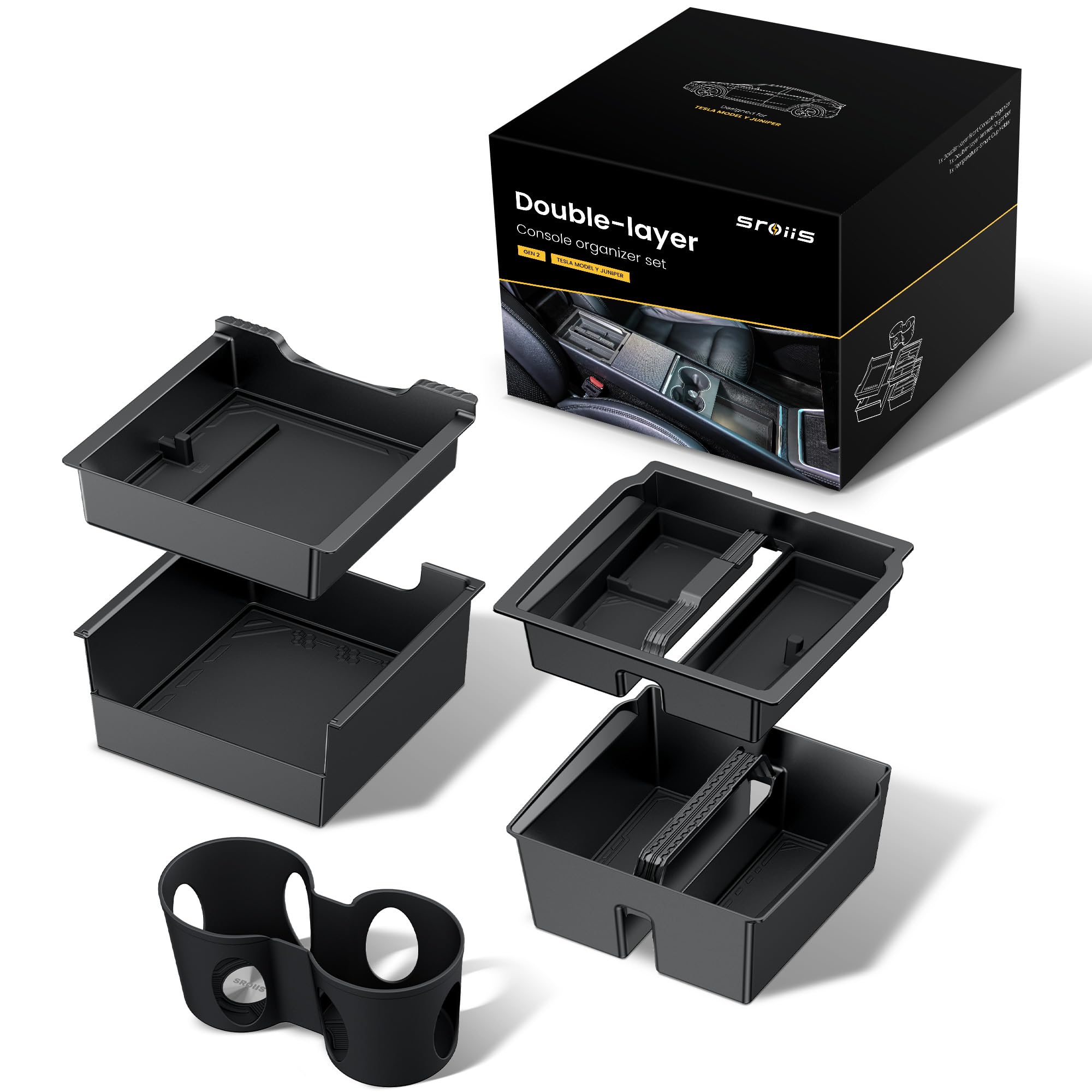 Sroiis front view showing jet black console organizer improving cabin order