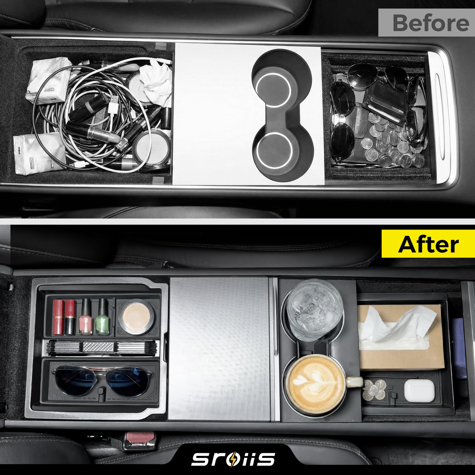 Sroiis lifestyle shot in car interior showcasing neat and organized cabin