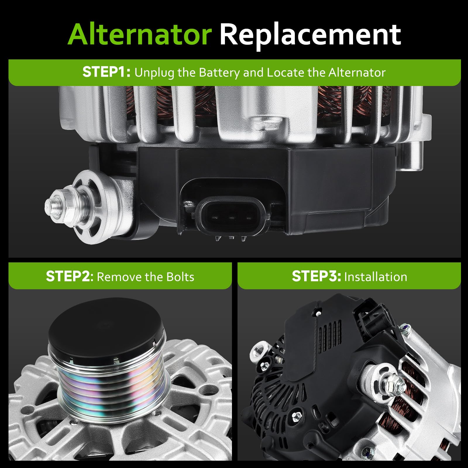 srosant alternator beside ruler showing compact size for accurate fit