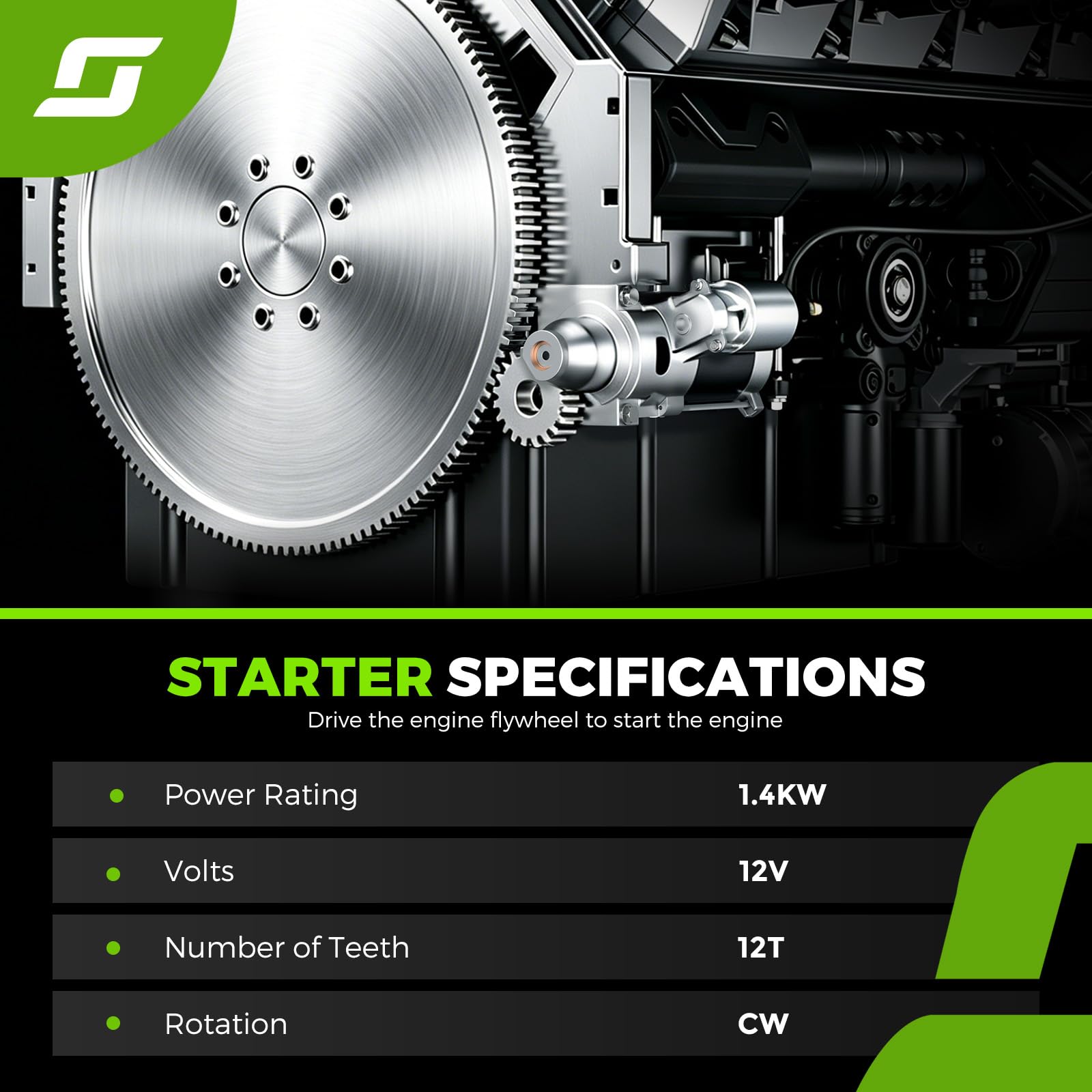 srosant starter side mounting detail highlighting bolt pattern and easy installation benefit