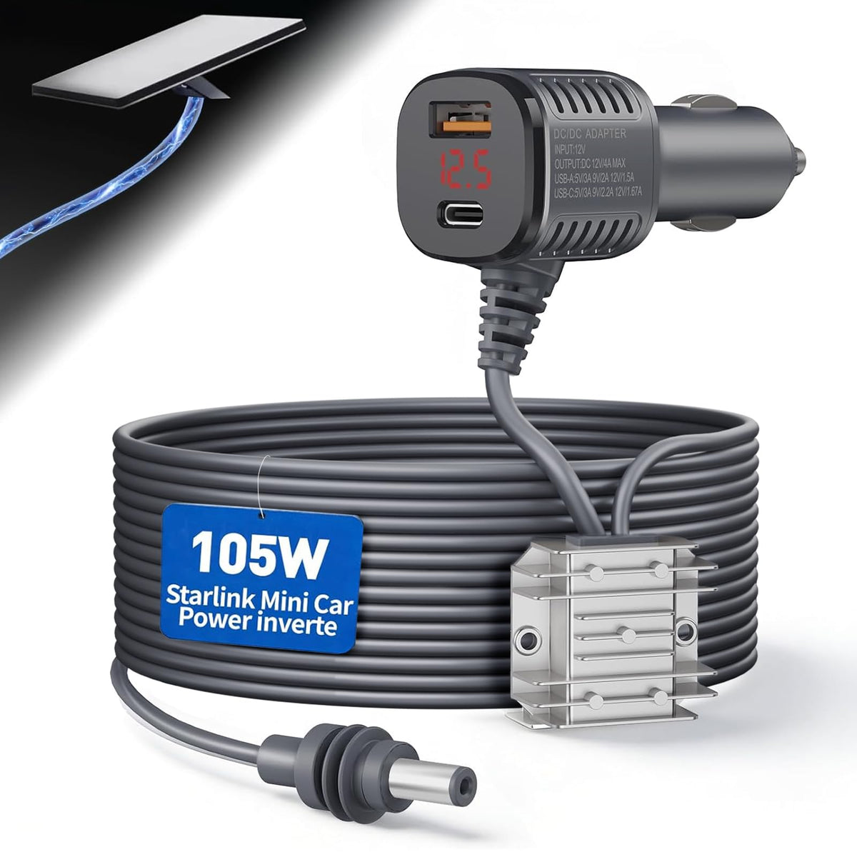 Srotime adapter front view showing plug and controls with stable power benefit