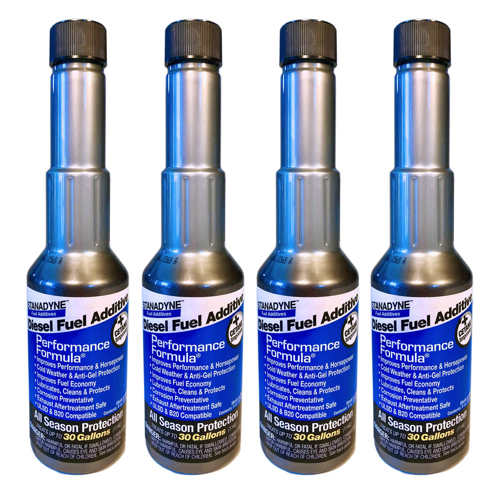 Stanadyne front packaging showing 4 bottles and part number 38564 for easy identification and benefits