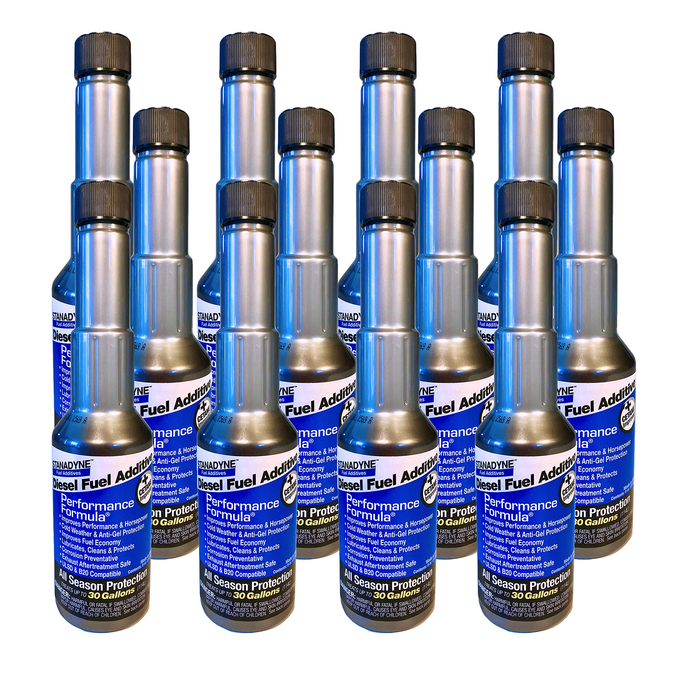 stanadyne 12-pack front view showing bottles and label, highlights convenient multi-use supply