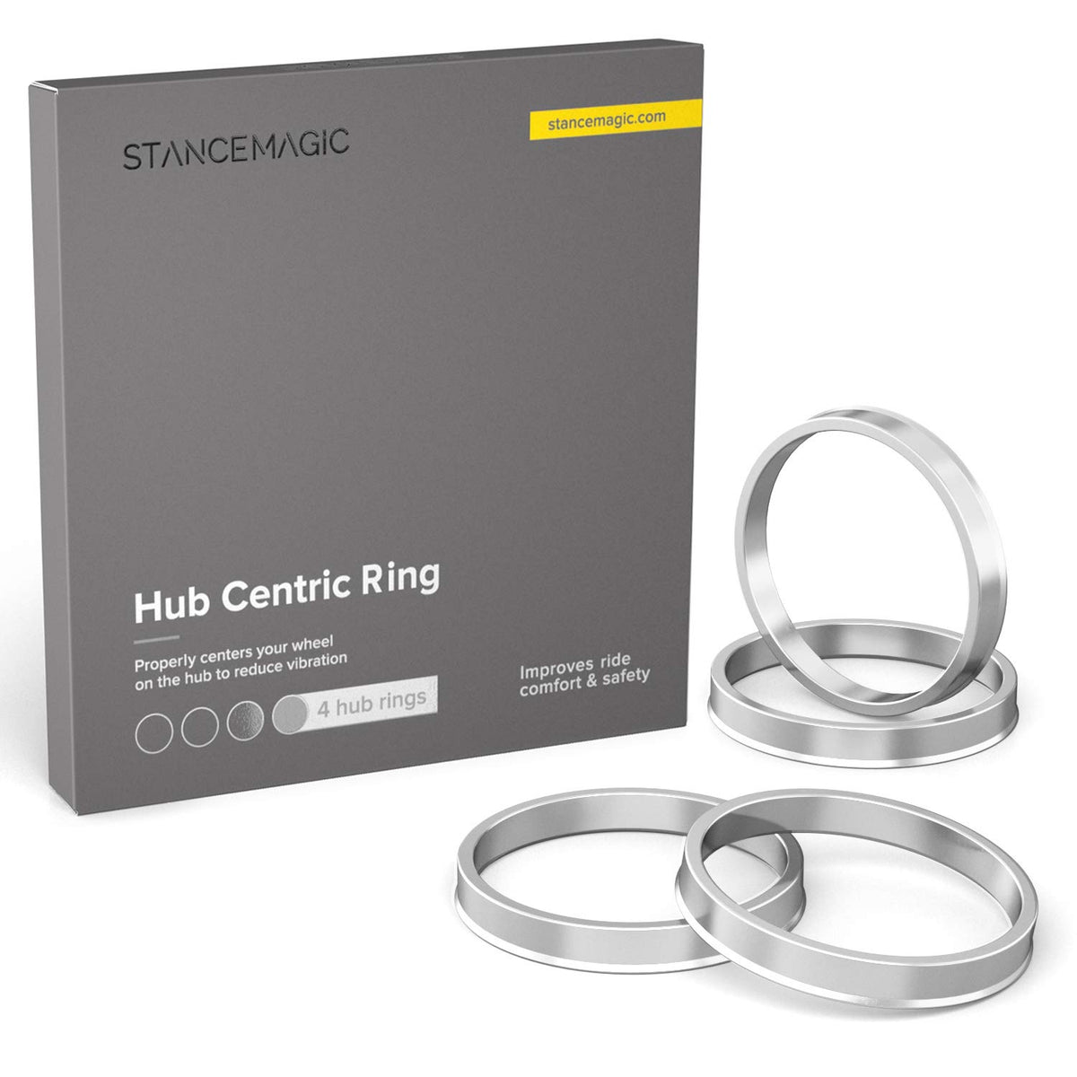 StanceMagic front view of four rings showing neat packaging and ready-to-install benefit