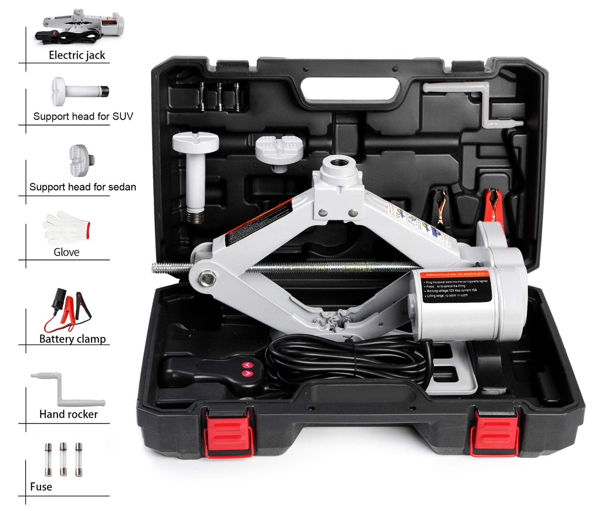 STANDTALL front view electric scissor jack showing sturdy base and controls, promoting stable lifting