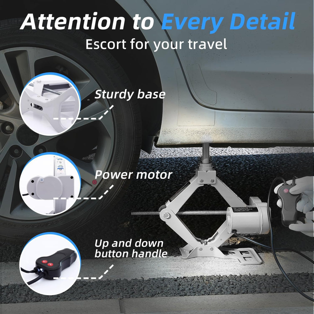 STANDTALL in use lifting a sedan roadside with remote, improving fast tire-change convenience