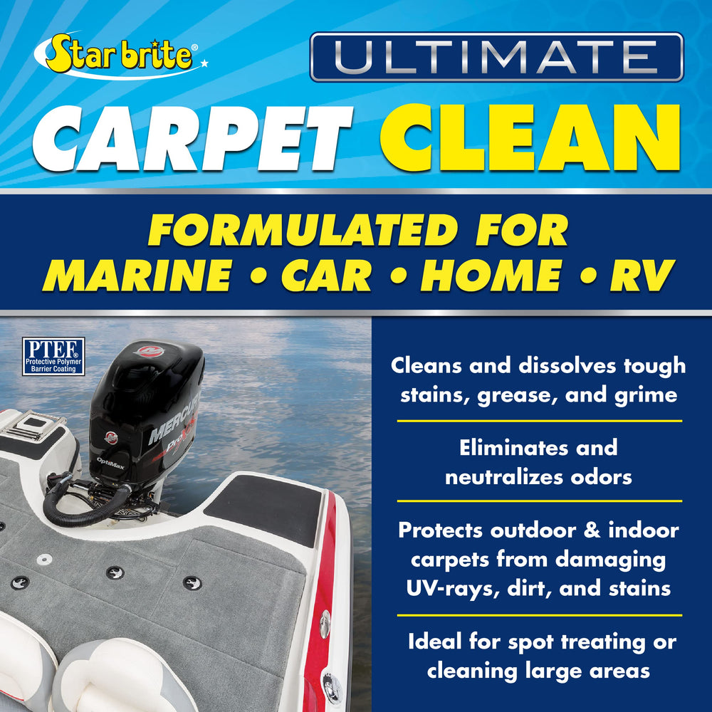 STAR BRITE being applied to boat carpet with deck brush, effective cleaning
