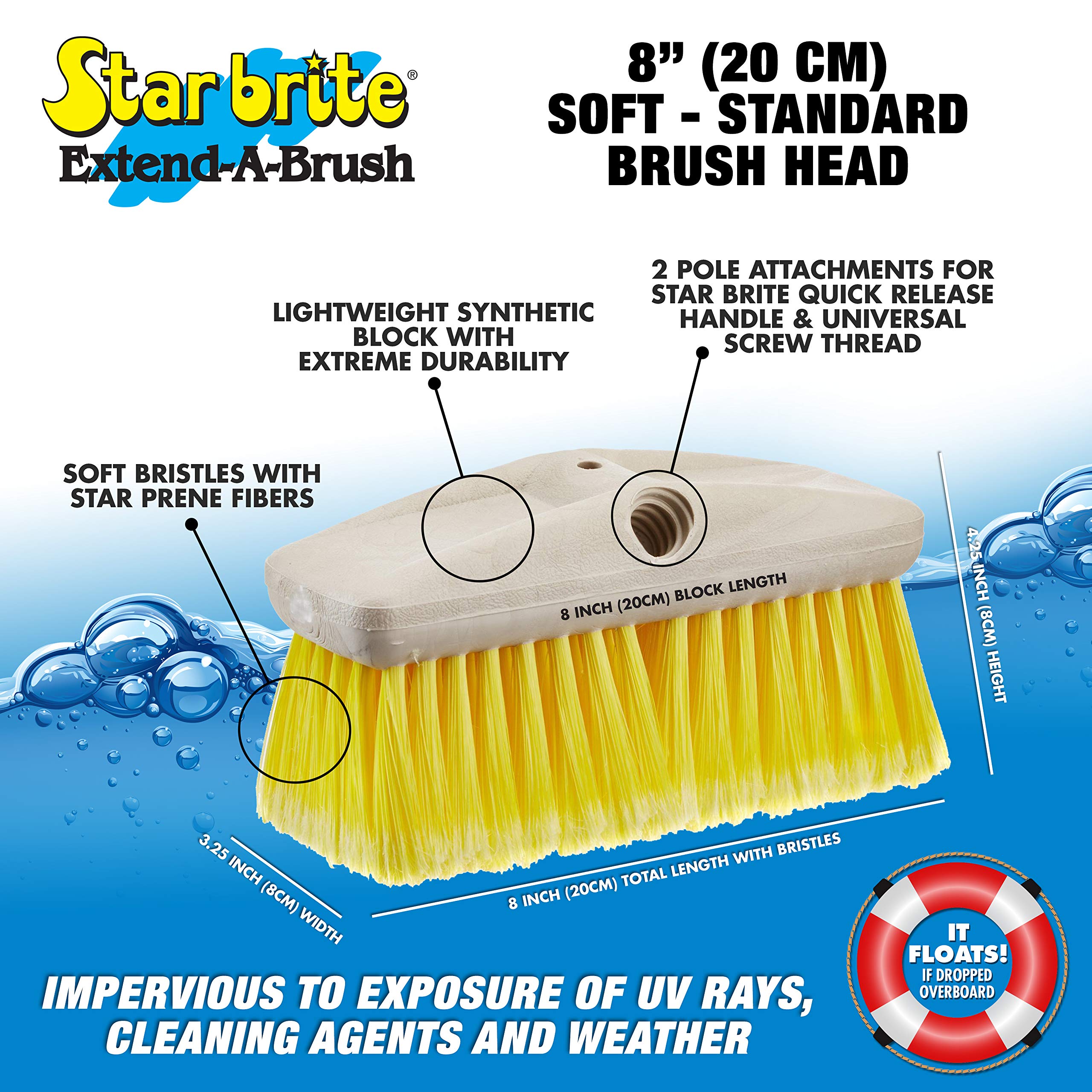 STAR BRITE brush block floating on water showing floatation benefit if dropped