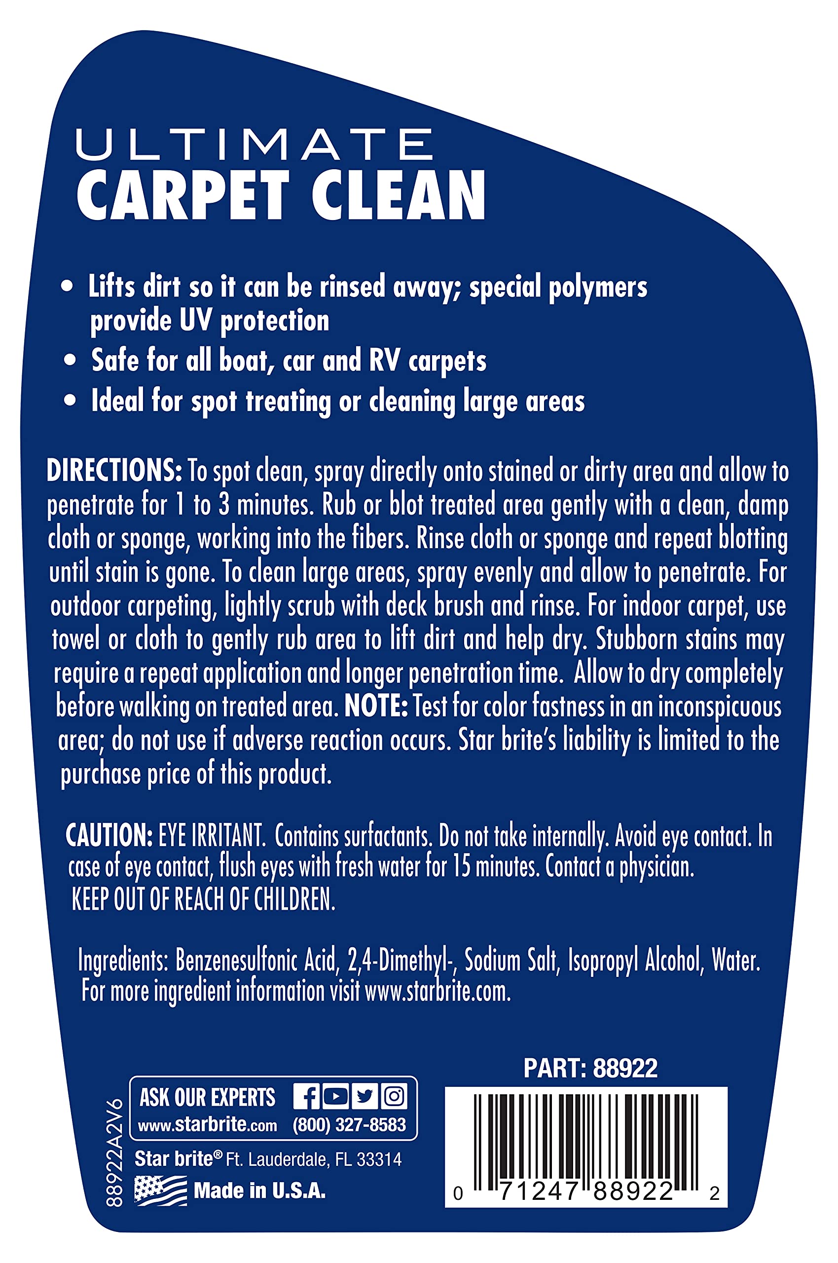 STAR BRITE foam on carpet fibers lifting dirt for quick removal