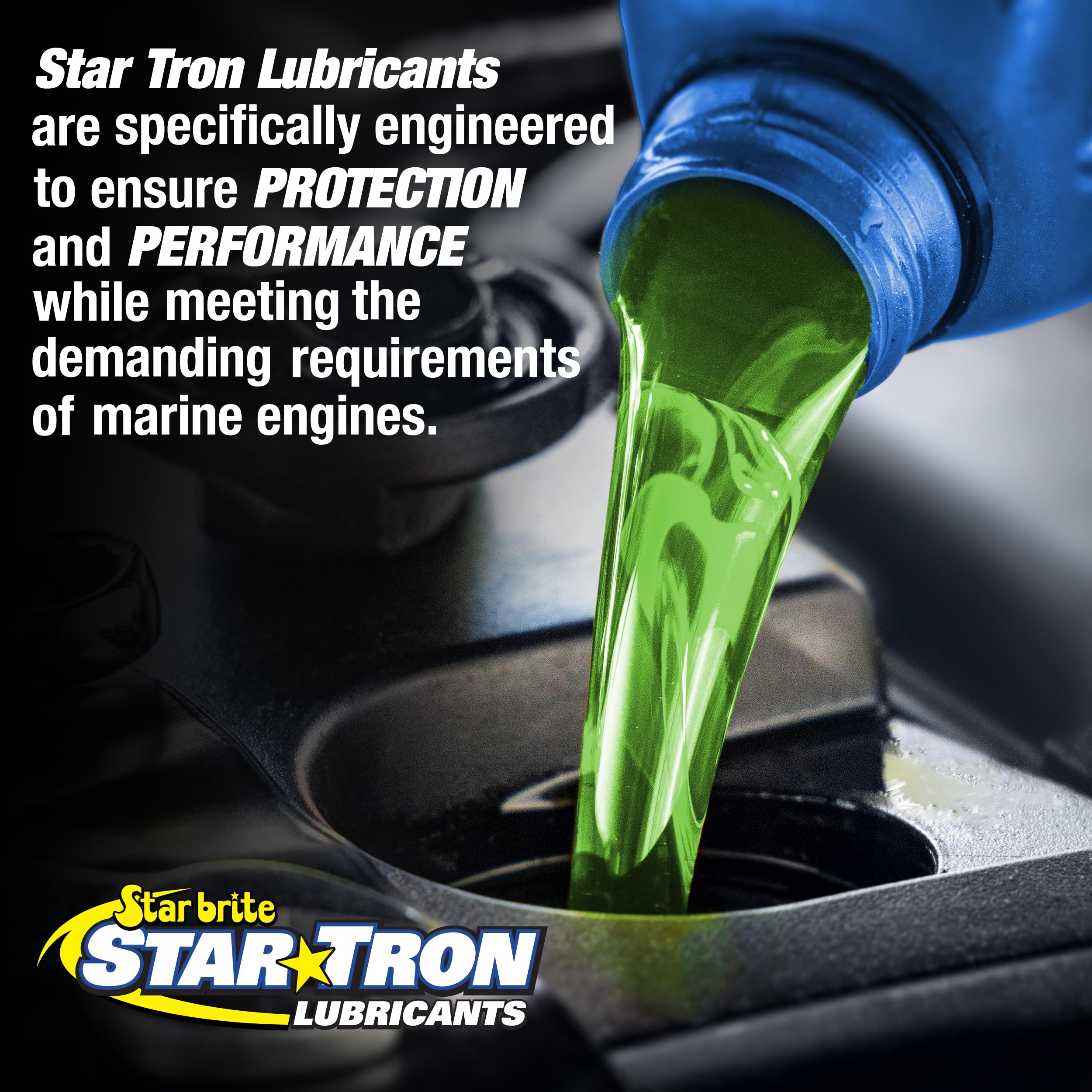STAR BRITE being poured into a boat lower unit illustrating easy application and protection