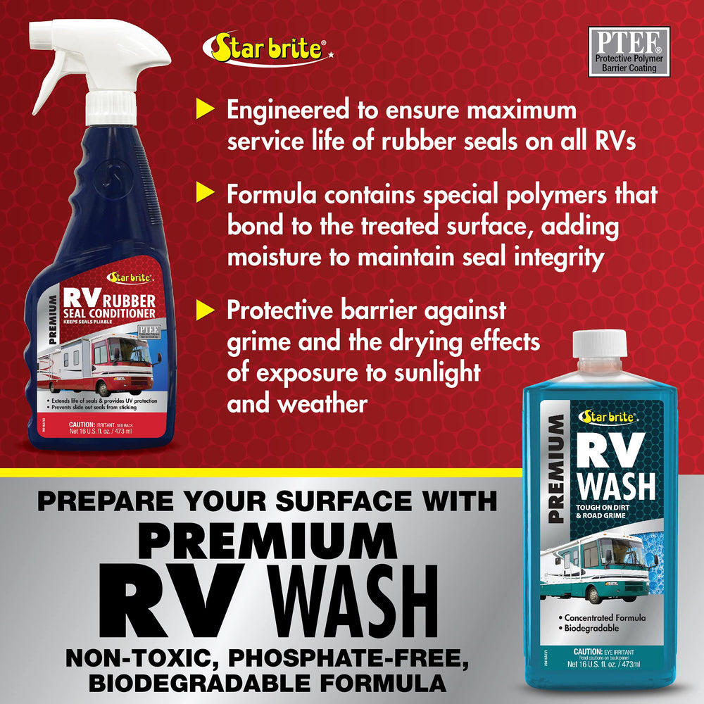 STAR BRITE used during camper maintenance highlighting weather protection benefits