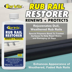 STAR BRITE rub rail on dock showing product coverage and length scale