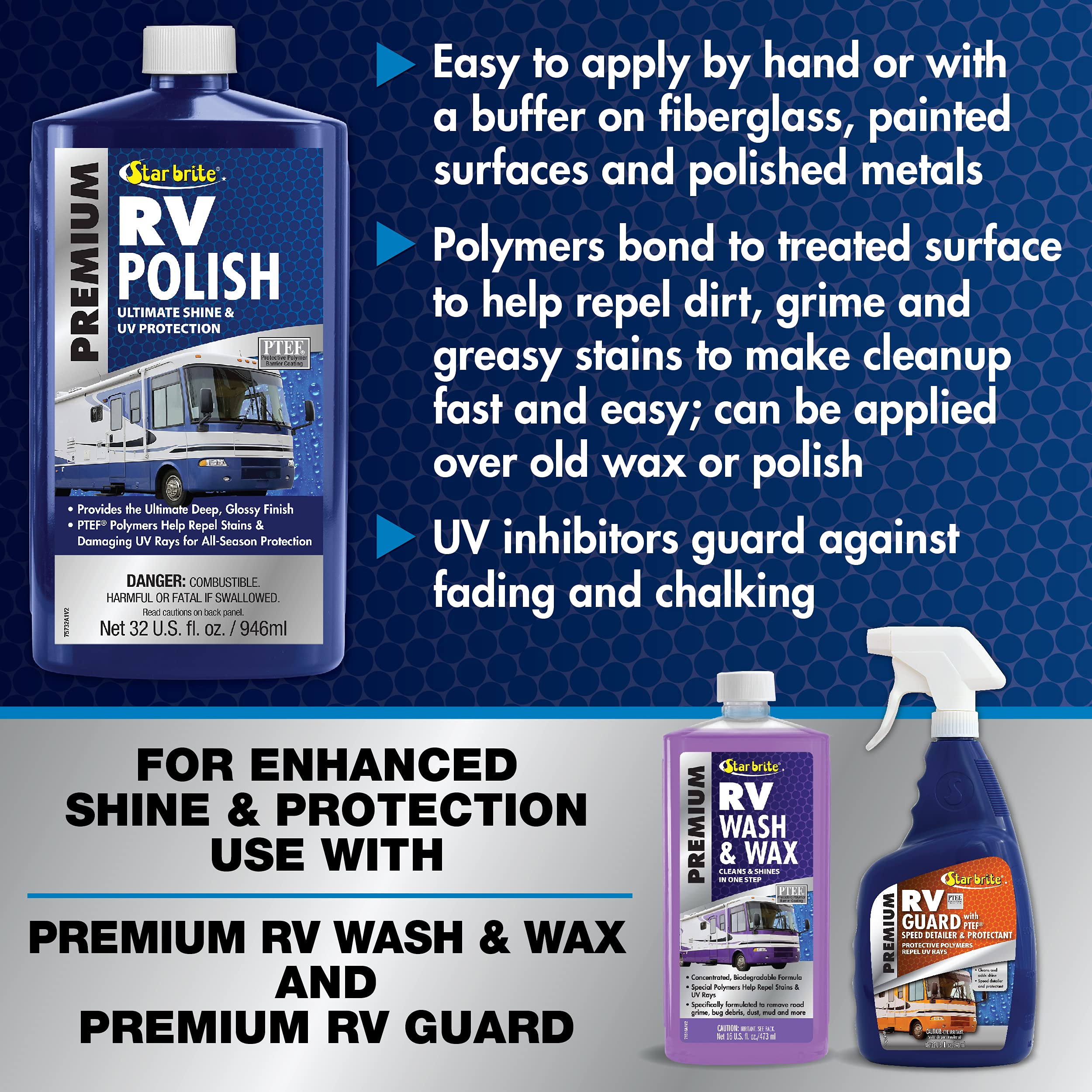 STAR BRITE treated RV panel with water beading showing repellent performance benefit