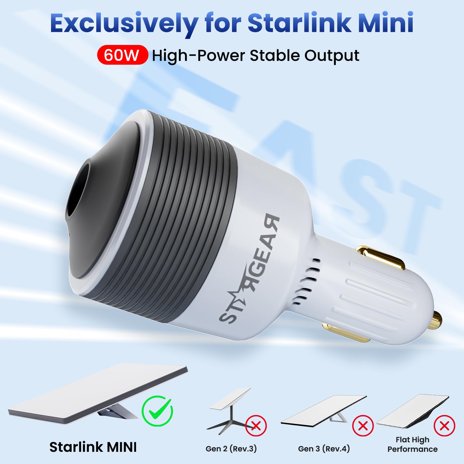 STARGEAR connected to Starlink Mini cable showing secure power delivery