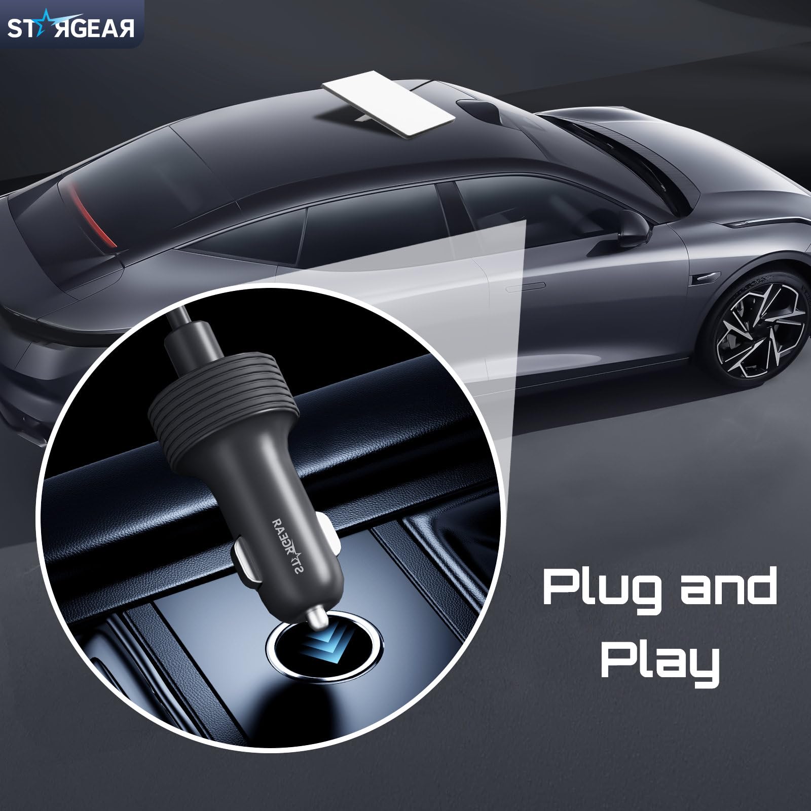 STARGEAR cable powering Starlink Mini in car, enables on-the-go internet