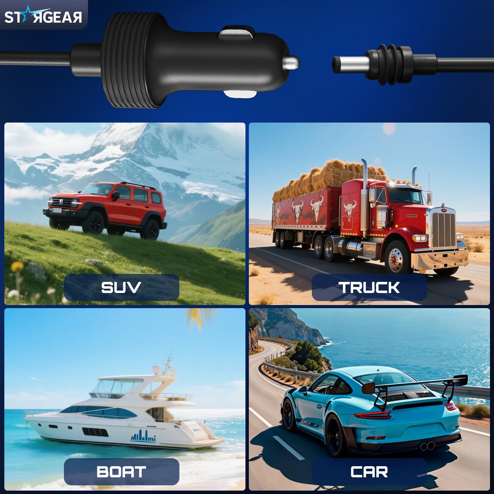STARGEAR cable powering Starlink Mini on RV roof, ideal for travel setups