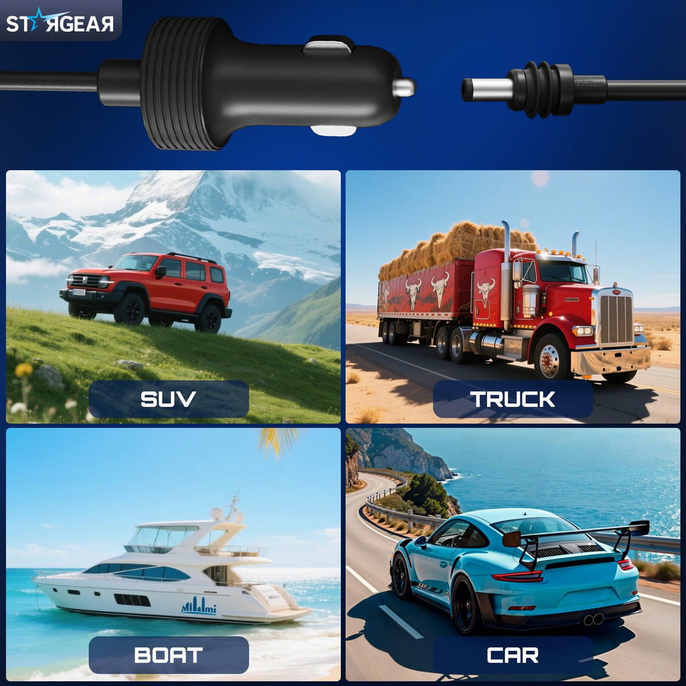 STARGEAR cable powering Starlink Mini on RV roof, ideal for travel setups