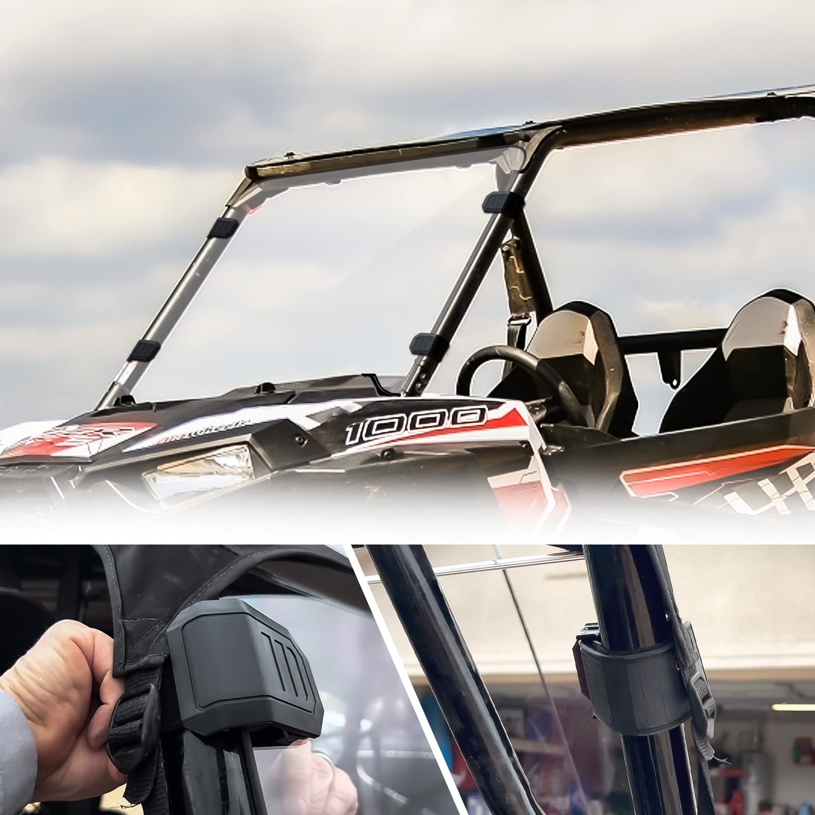 StarknightMT clamp close-up highlighting hinge and grip for stable windshield hold