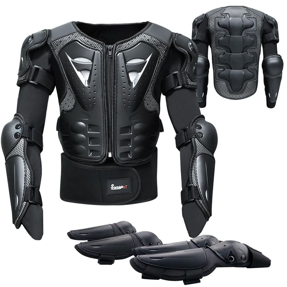 StarknightMT front view showing chest protector and easy zipper on child