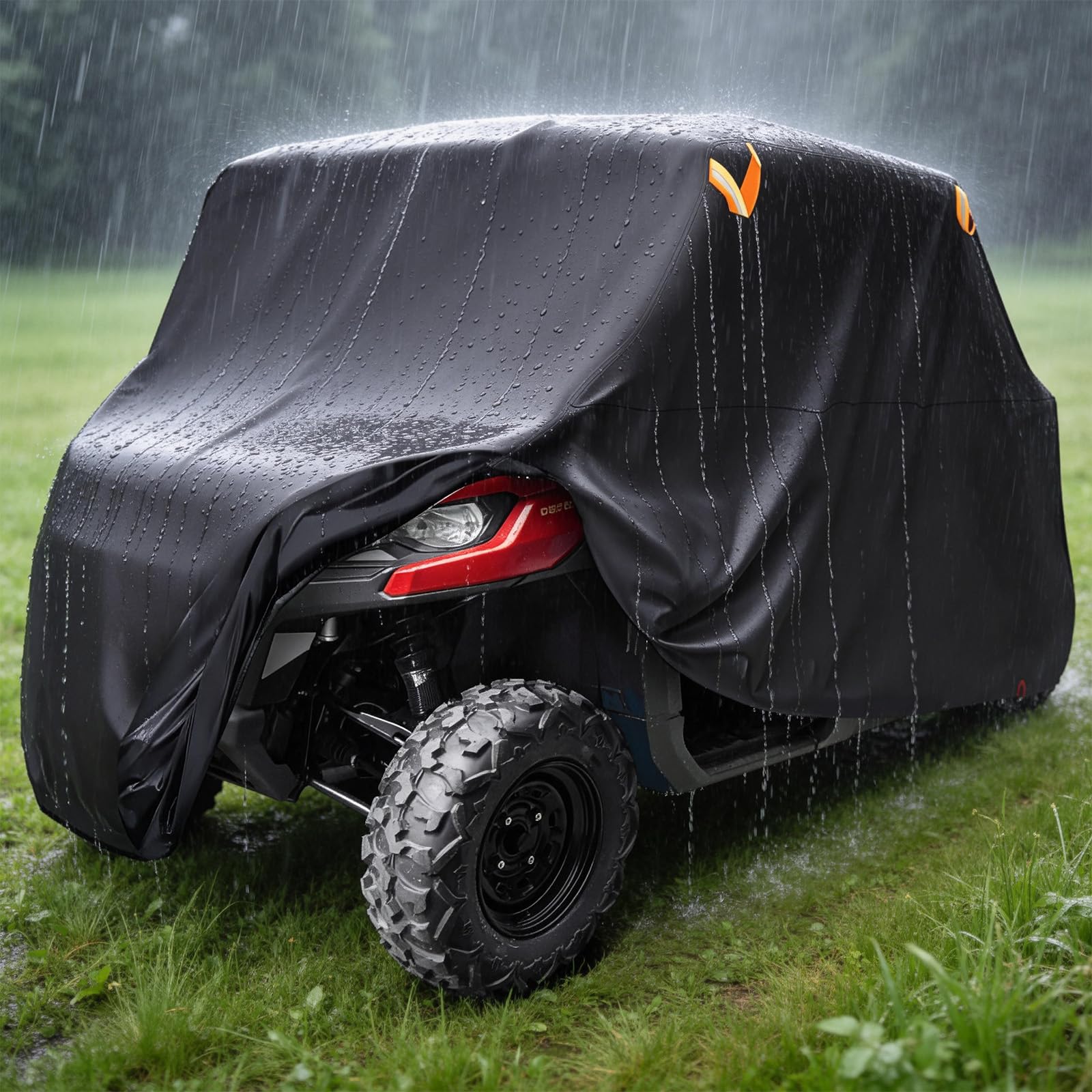 StarknightMT front view of cover protecting UTV, shows full coverage benefit