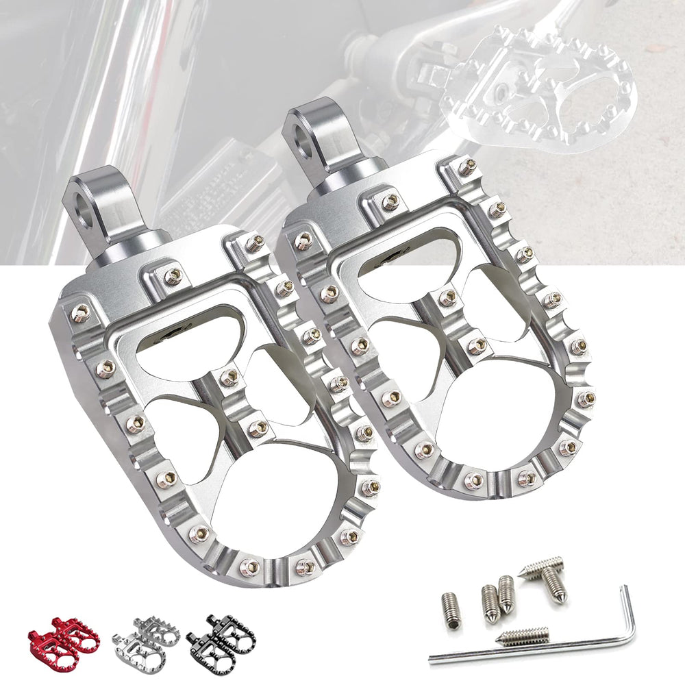 StarknightMT front view of wide fat footpegs showing stable platform and improved comfort