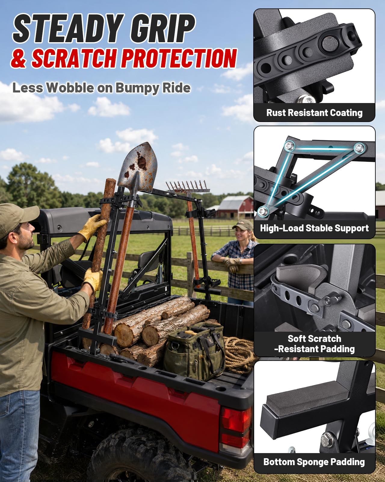StarknightMT holding shovels and rakes for tidy ranch tool storage