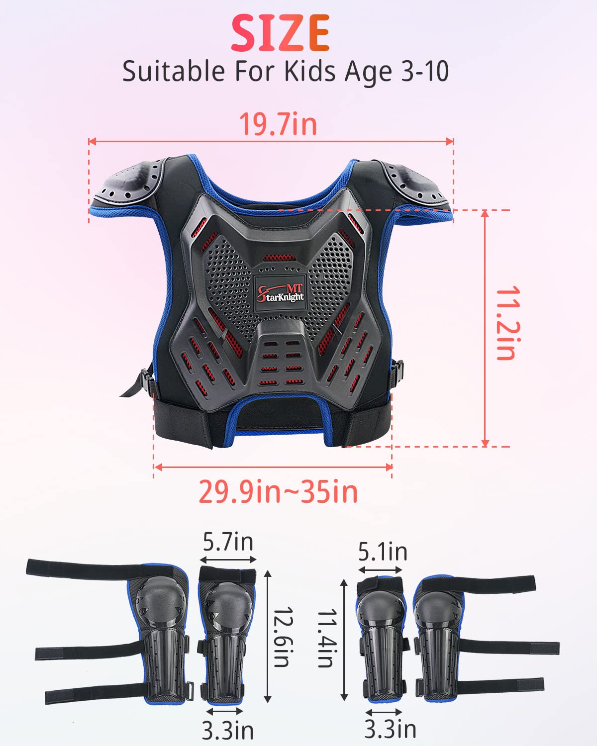 StarknightMT laid out with measurements to show adjustable fit benefit