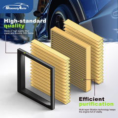 StaunchAuto cabin filter cutaway showing coconut-shell activated carbon layer for odor control