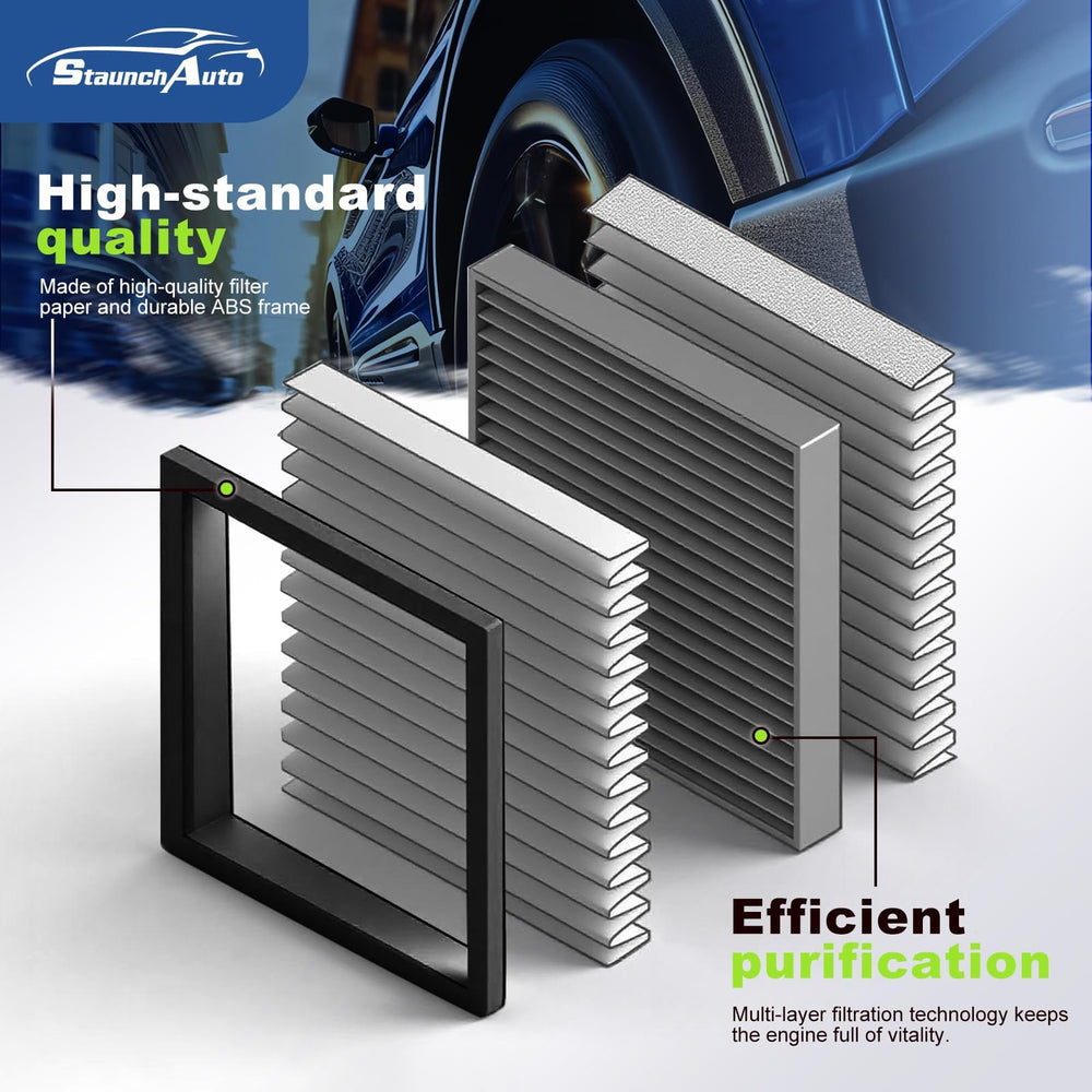 StaunchAuto cabin filter showing activated carbon layer reducing odors