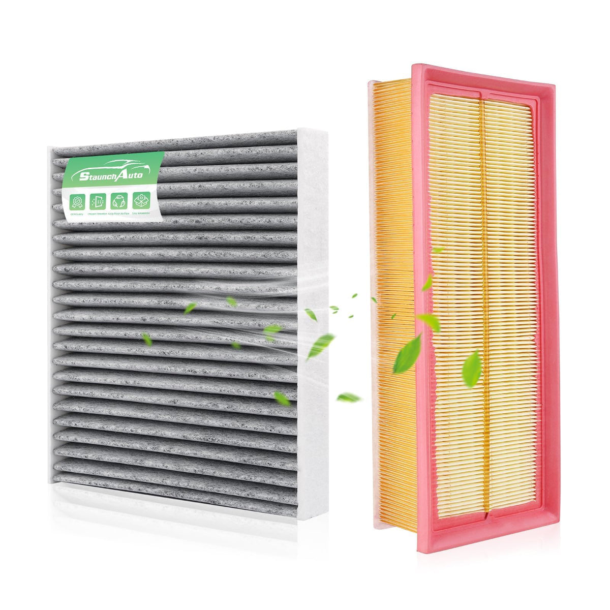 StaunchAuto front packaging showing both engine and cabin filters and included benefits