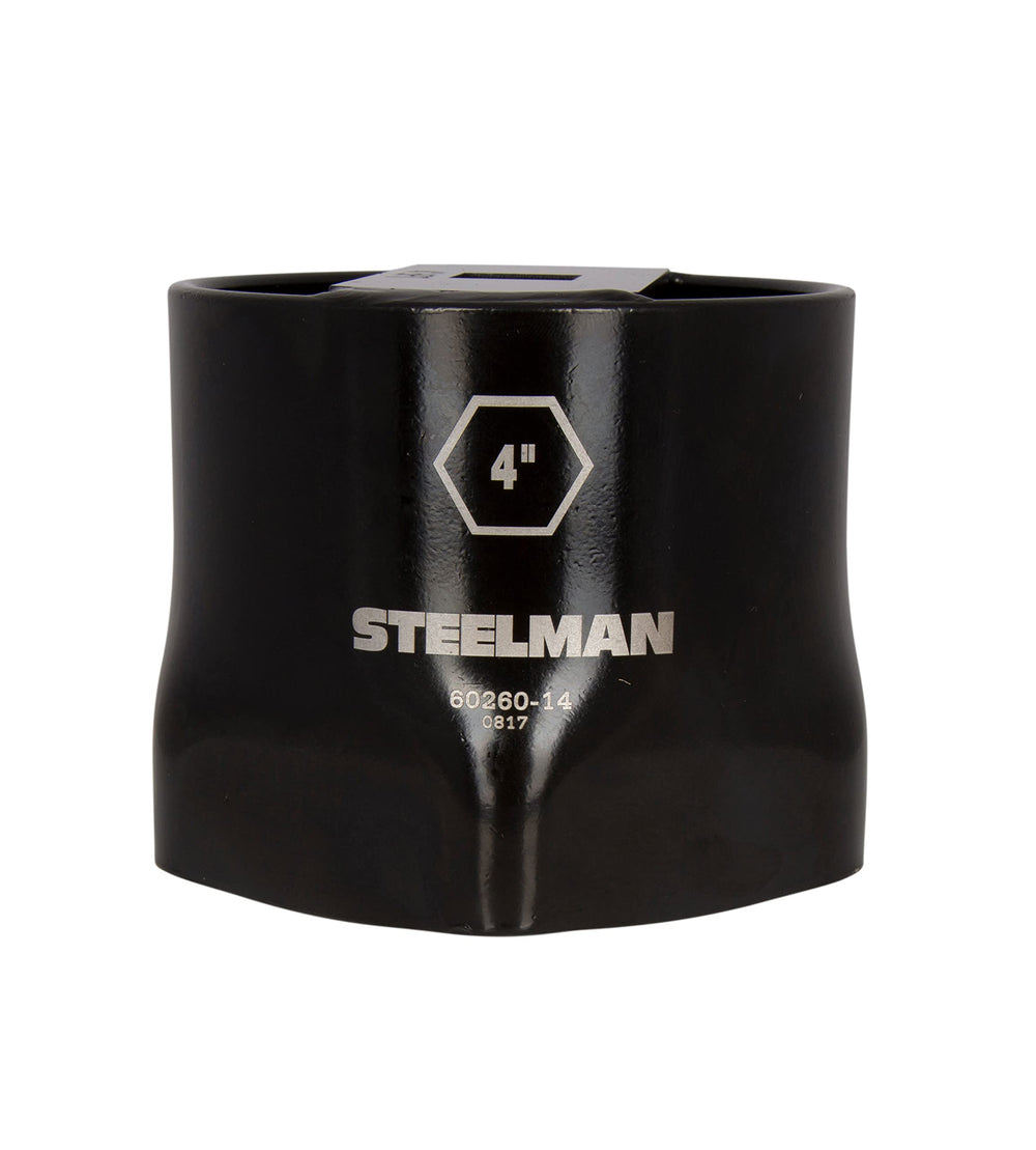 Steelman front view socket showing 4-inch length and 6-point fit for durable grip