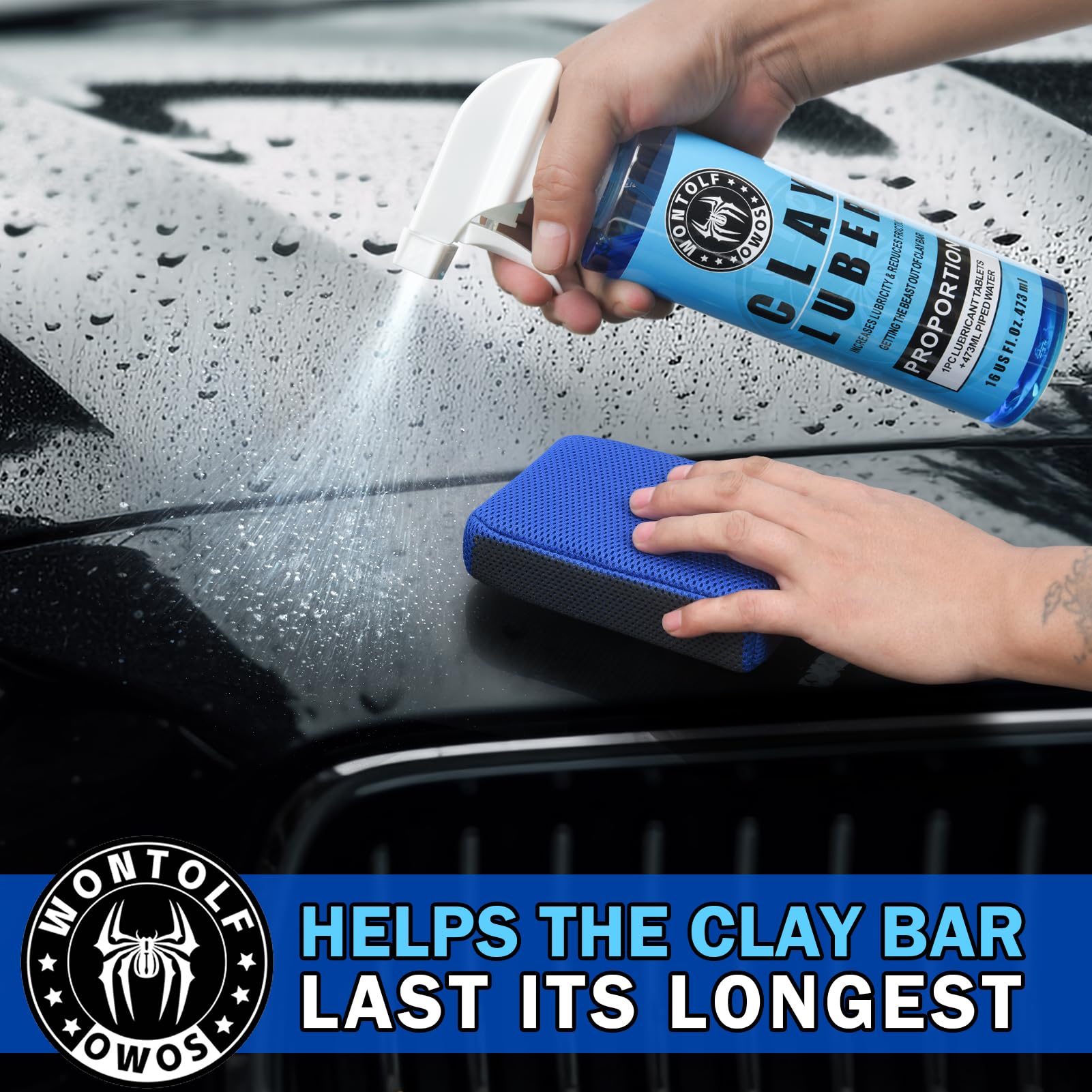 Stemni mitt in use on car door panel removing overspray and grime
