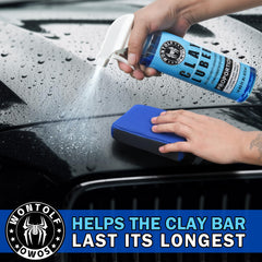 Stemni mitt in use on car door panel removing overspray and grime