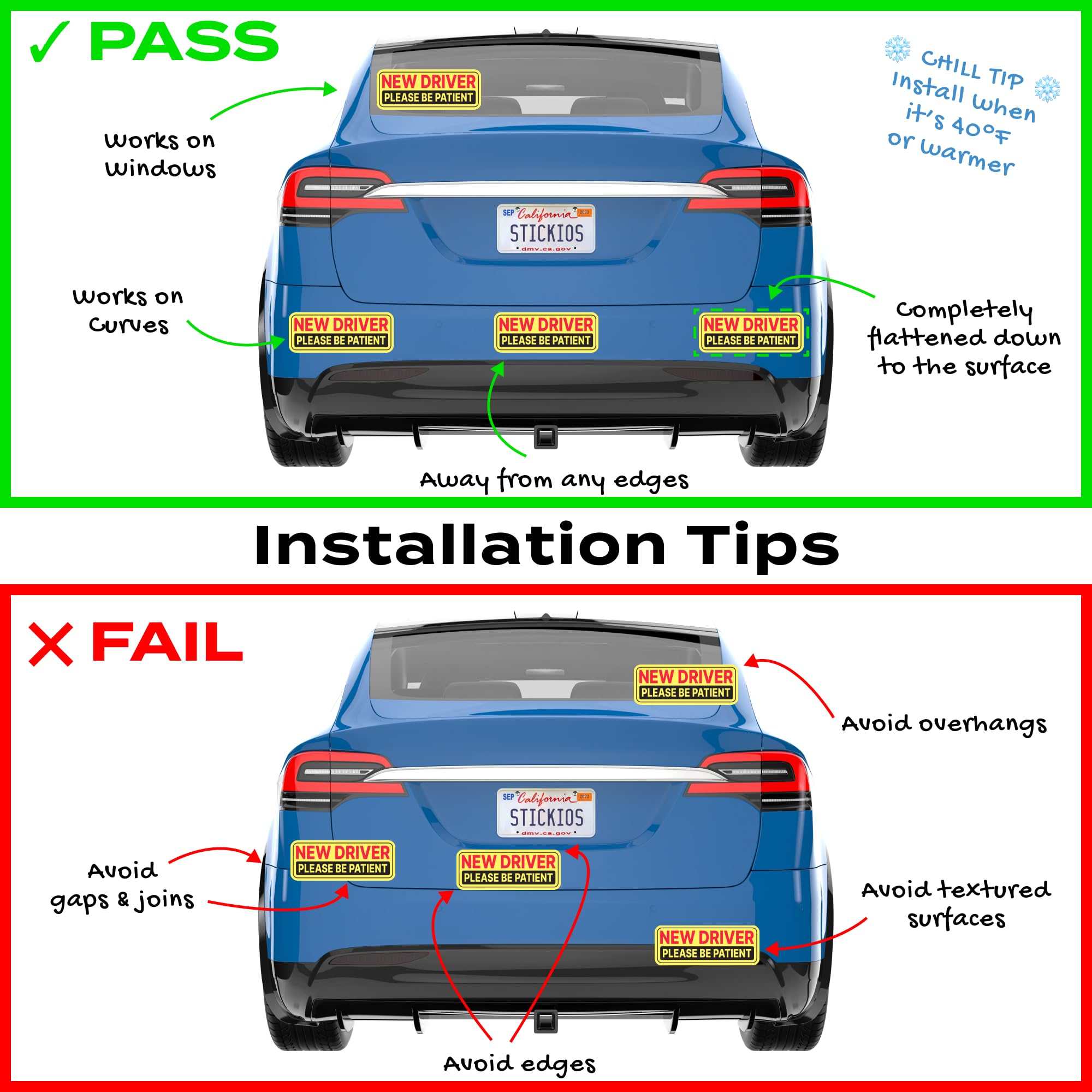 Stickios sticker on car with learner-driver giving a clear caution to others