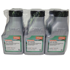 STIHL Ultra bottle closeup focusing on label detail and easy-pour nozzle benefit