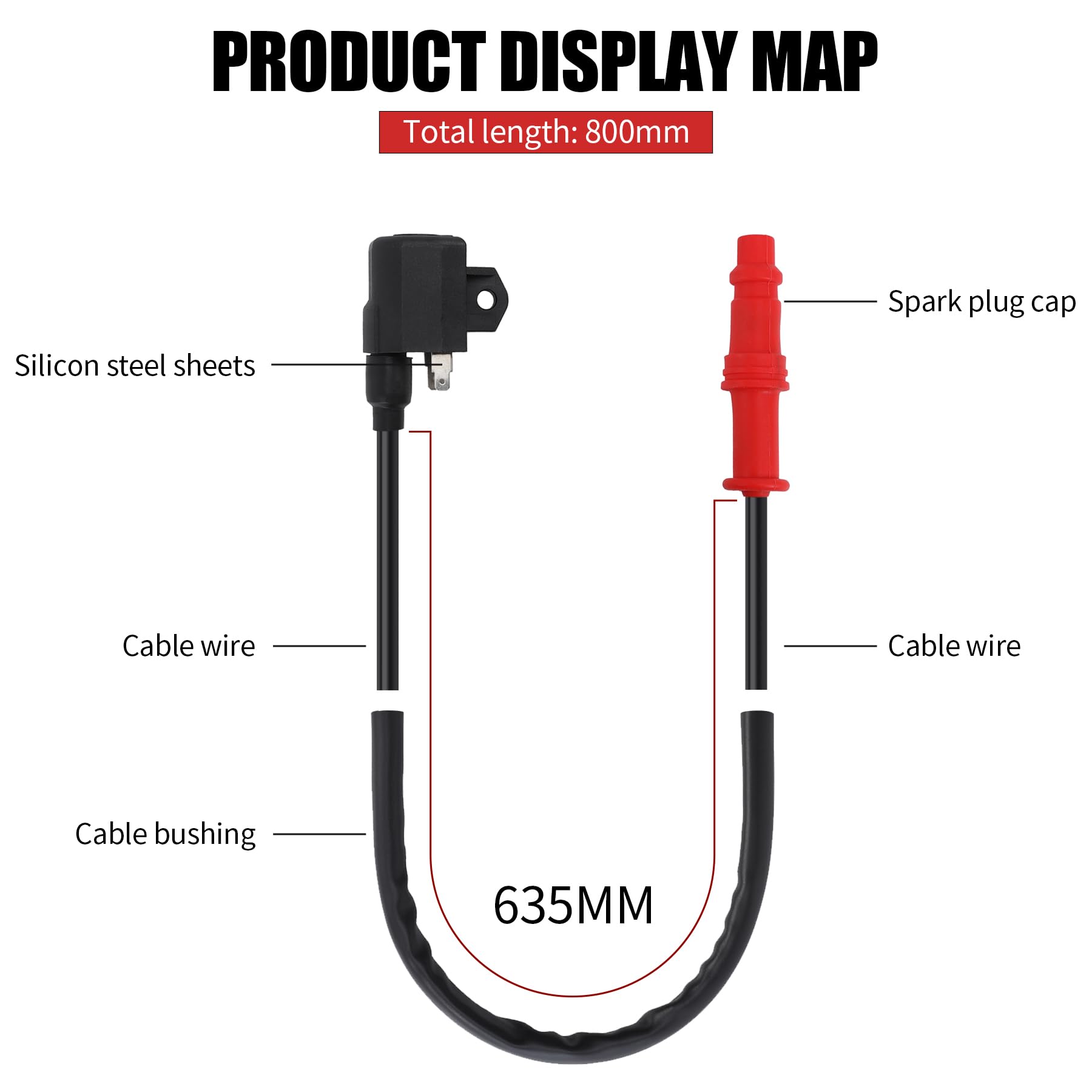Stylemafia ignition coil close-up highlighting terminals and precise resistance values