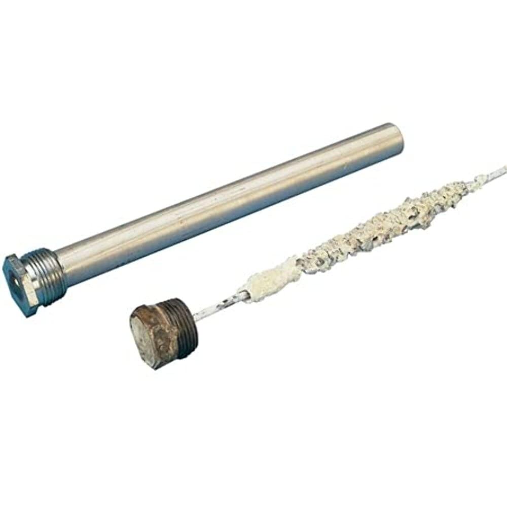 Suburban anode rod installed in RV water heater showing protection benefit