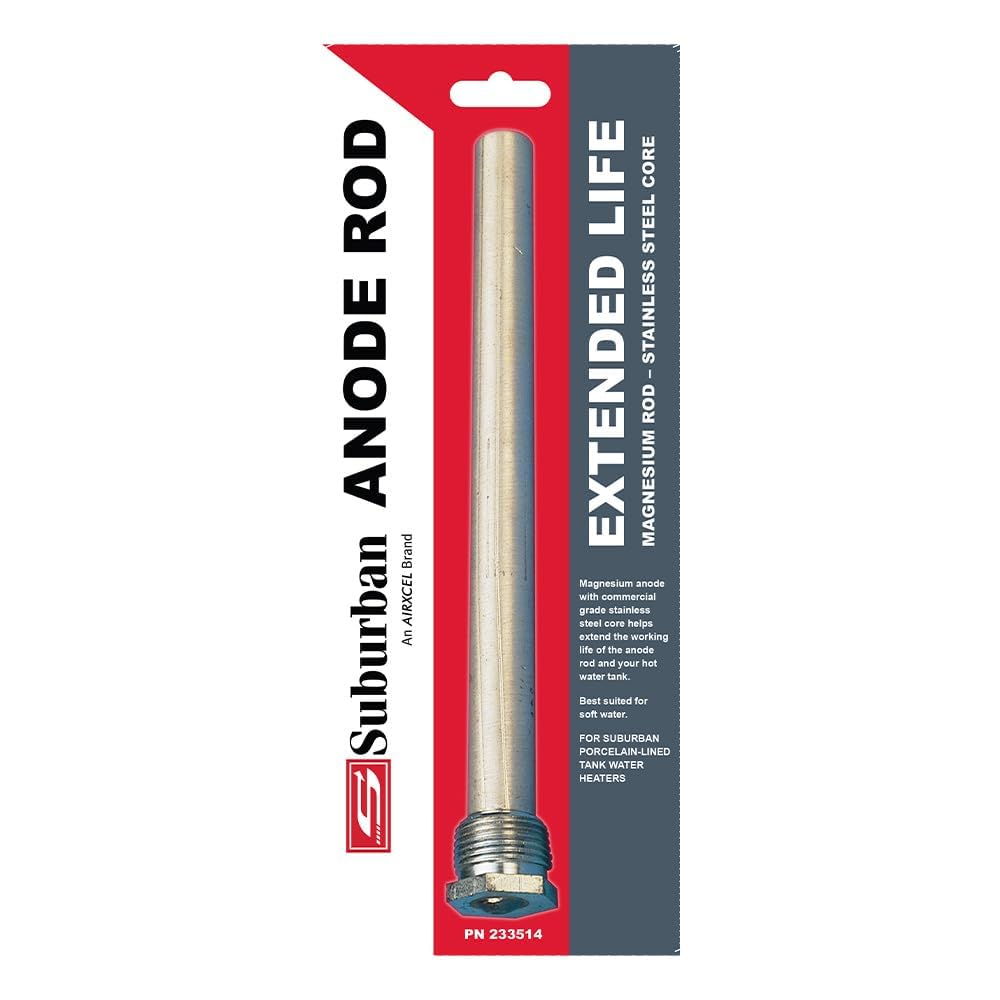 Suburban anode rod installed in RV water heater demonstrating protection benefit