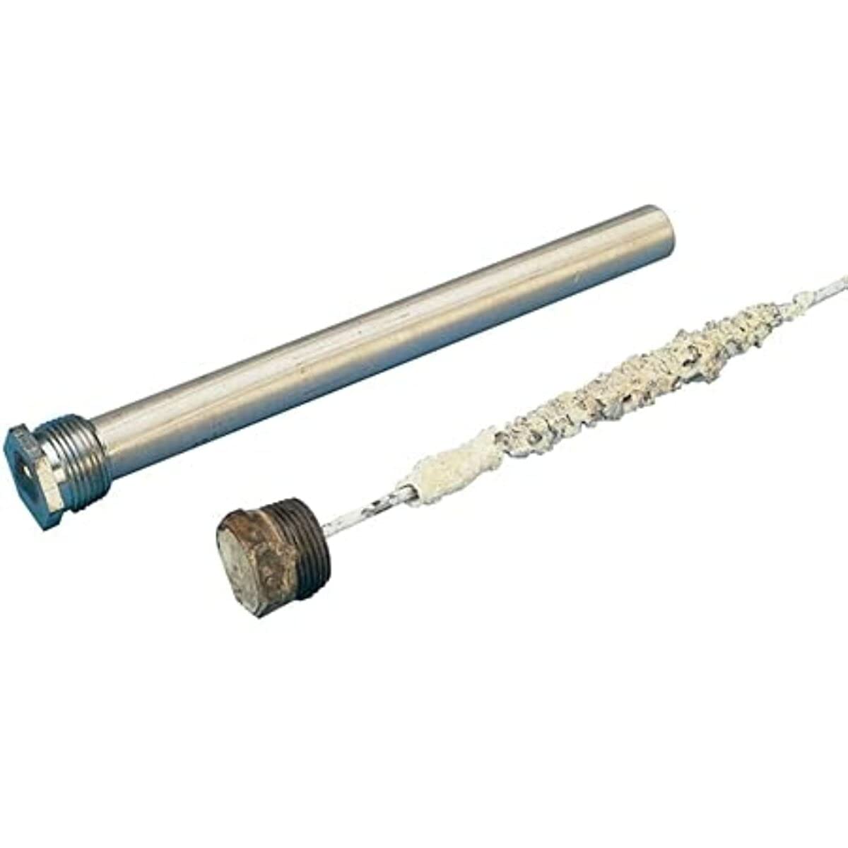 Suburban anode rod beside ruler showing 9-inch size for fit confirmation